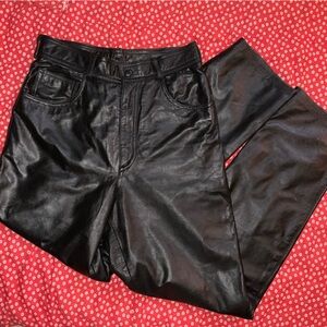 vintage high rise Danier Black Leather Trousers pants 6‎